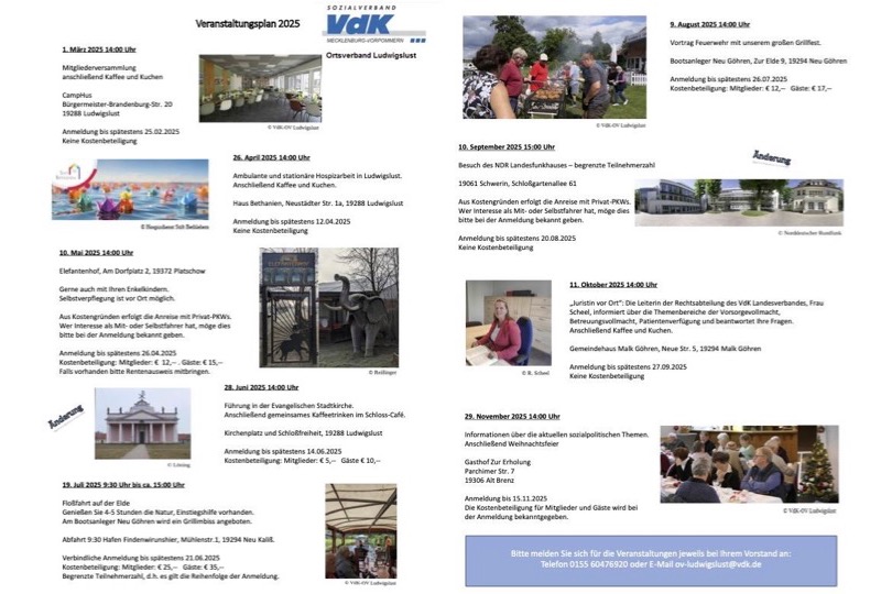 Veranstaltungsplan 2025 Veranstaltungsplan VdK Ortsverband Ludwigslust 2025